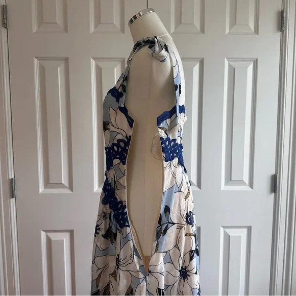 Foxiedox Floral Bow Ties Blue Crochet Coquette Wedding Guest Maxi Dress Size S - Picture 9 of 13